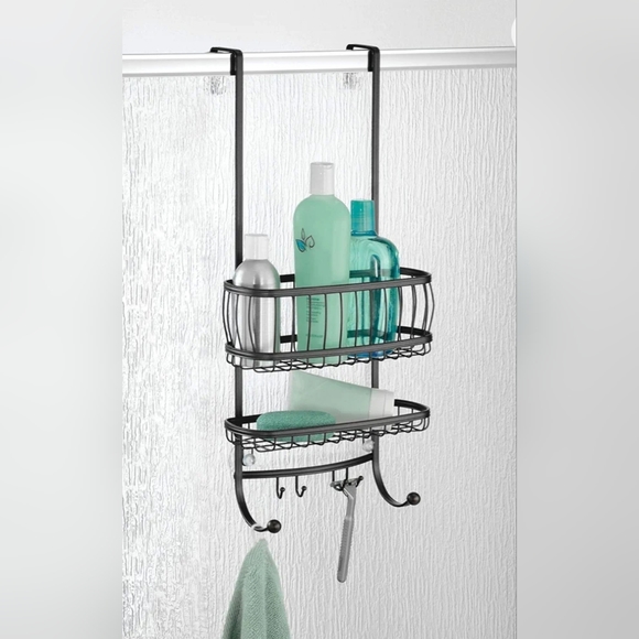 iDesign York Bathroom Over the Door Shower Caddy with Storage Baskets Shelves - Picture 4 of 5